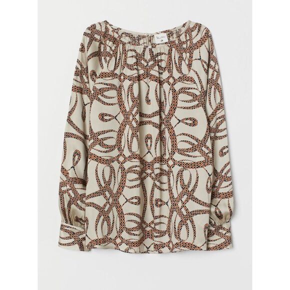 Richard Allen H&M Long Sleeve Blouse Womens 14 Buttons Print - Picture 1 of 6